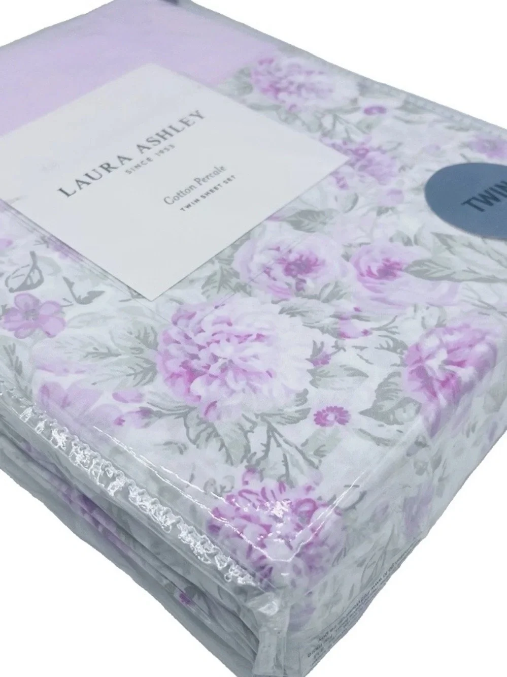 NEW Laura Ashley Twin Size AVELINE PINK FLORAL Sheet Set -  100% Cotton Percale